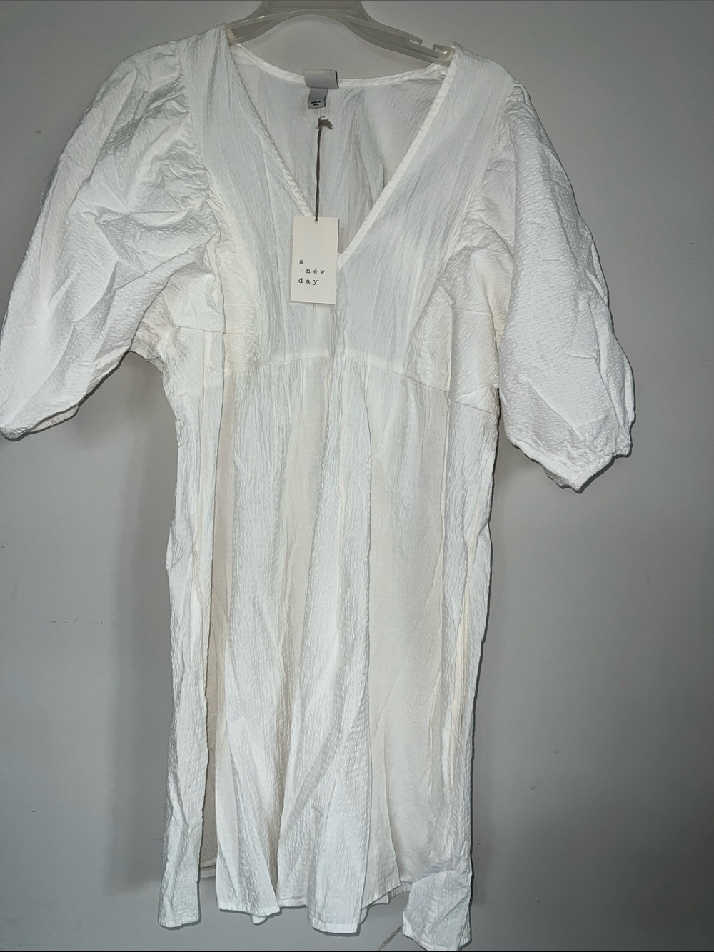 a new day White Textured V-Neck Midi Dress new with tags l large short sleeve
